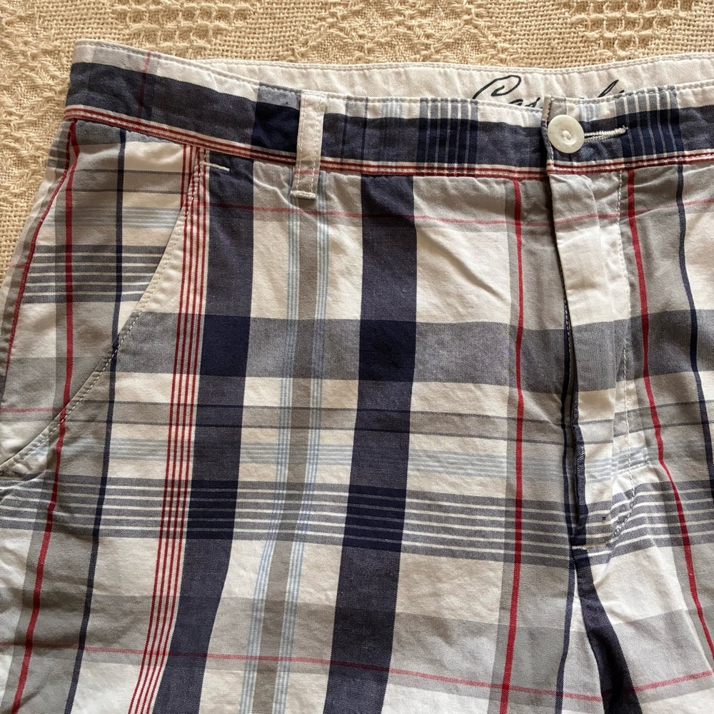 Roundtree & Yorke Shorts Men's 35w Blue and White Plaid 100% Cotton Straight Fit - Picture 8 of 13